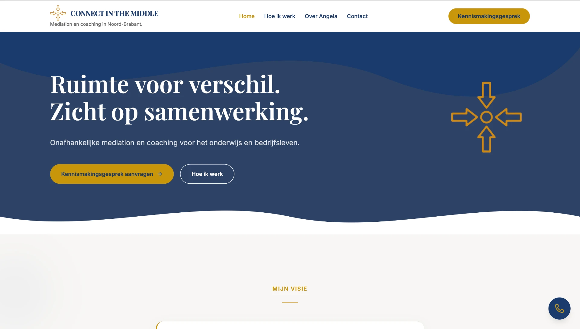Screenshot van de website van Connect in the Middle